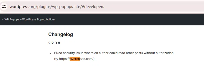 Changelog credit - WP Popups